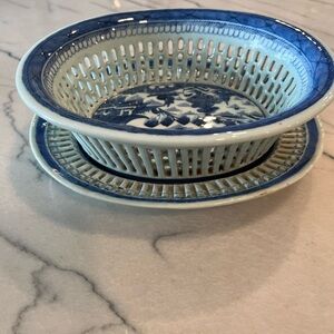 Vintage 19th century Cantonese Reticulated Platter and Bowl